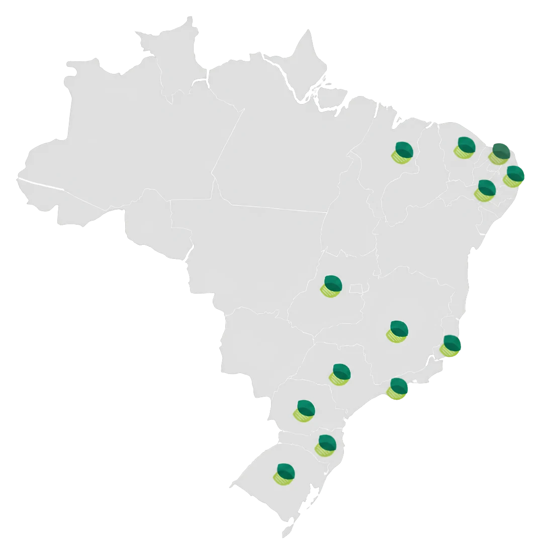 Mapa do Brasil com os estados atendidos pela GNR Ambiental