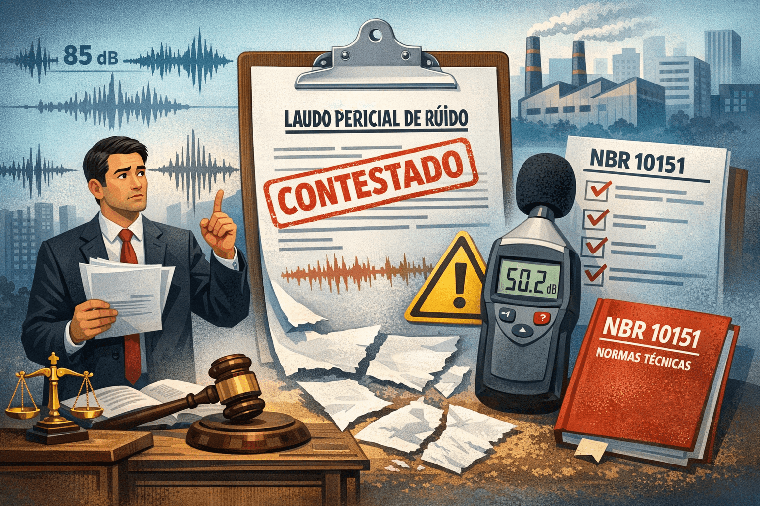Como impugnar um laudo pericial de ruído: os desvios da NBR 10151 que anulam a prova