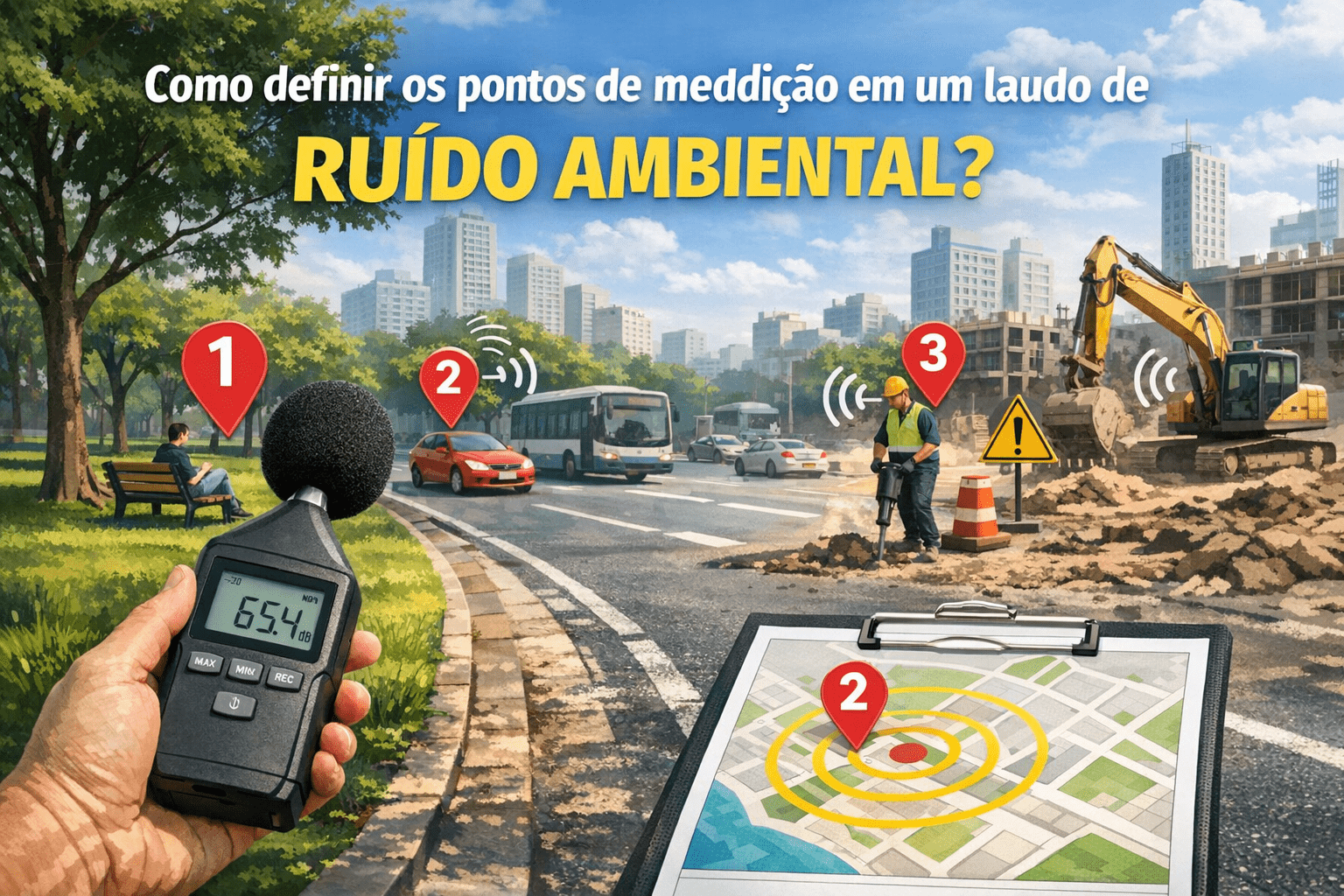 Como definir os pontos de medição em um laudo de ruído ambiental?