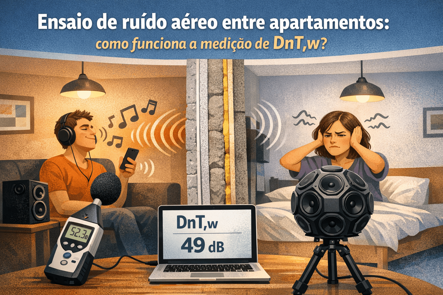 Ensaio de ruído aéreo entre apartamentos: como funciona a medição de DnT,w?