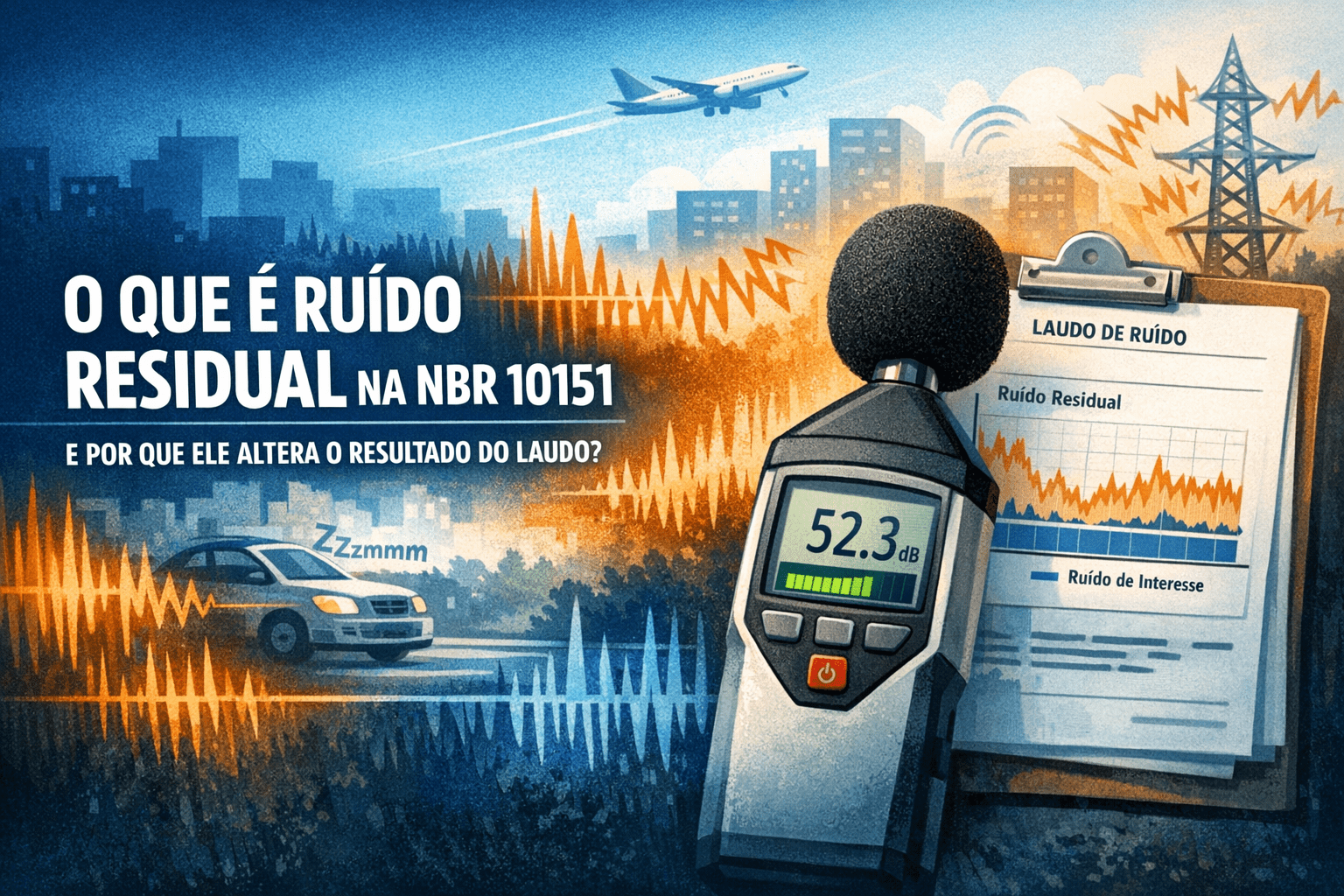 O que é ruído residual na NBR 10151 e por que ele altera o resultado do laudo?