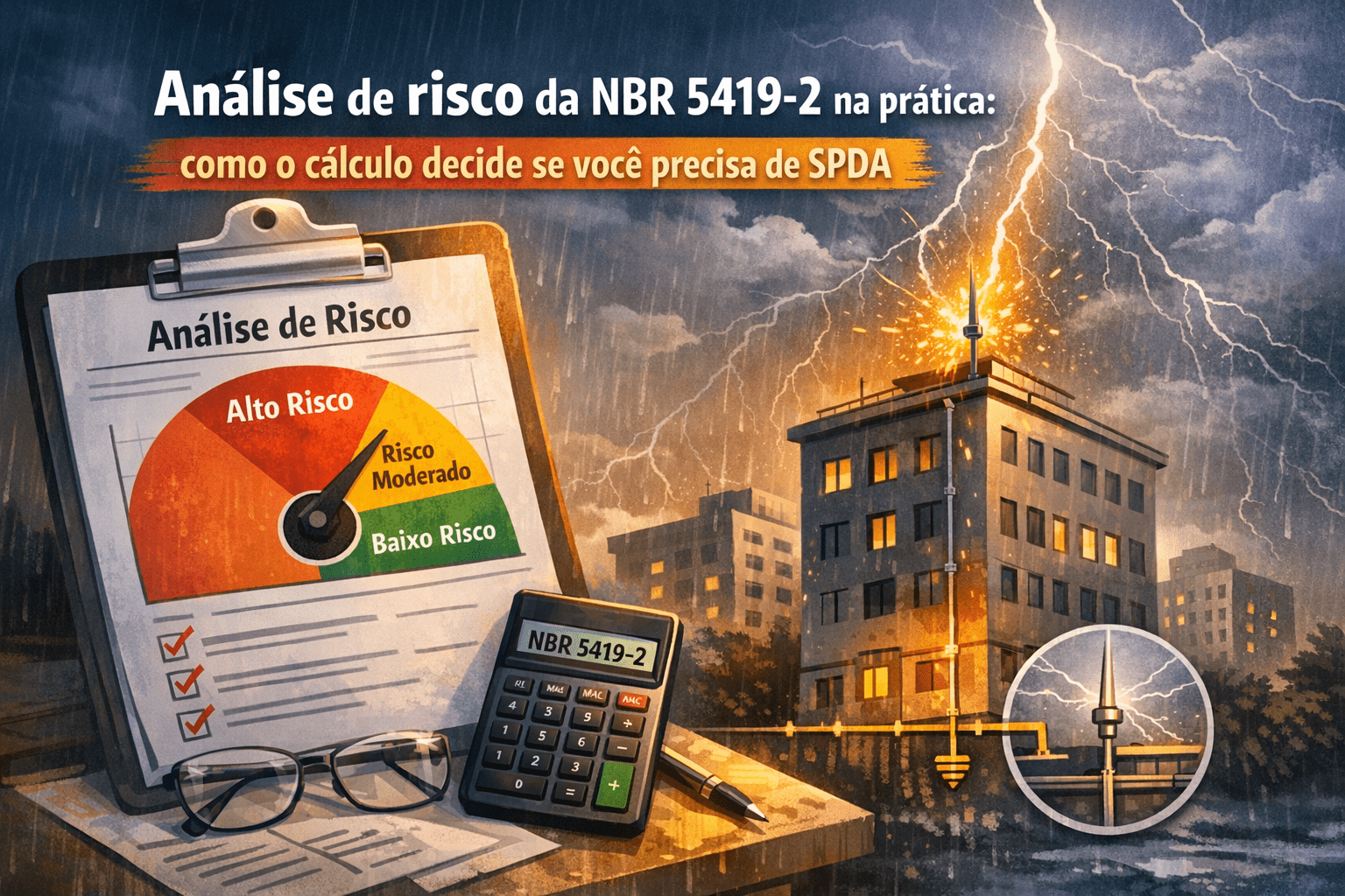 Análise de risco da NBR 5419-2 na prática: como o cálculo decide se você precisa de SPDA