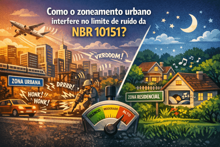 Como o zoneamento urbano interfere no limite de ruído da NBR 10151?