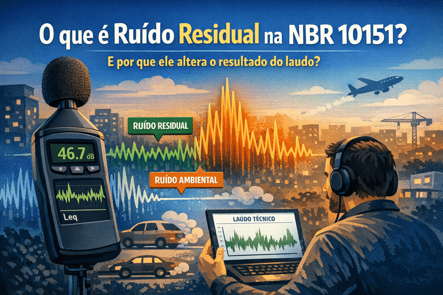 O que é ruído residual na NBR 10151 e por que ele altera o resultado do laudo?