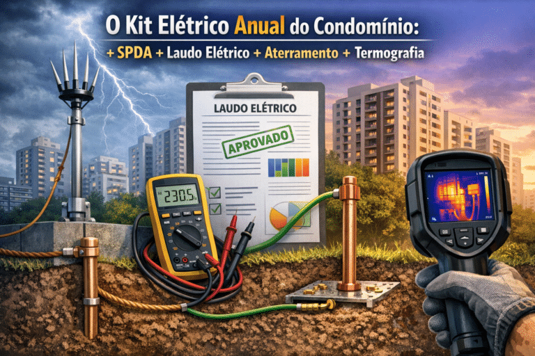 O kit elétrico anual do condomínio: SPDA + laudo elétrico + aterramento + termografia